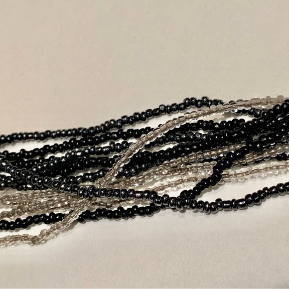 Vintage Murano Black Silver Glass Seed Bead Multi Strand Crystal Necklace 25” - Picture 8 of 10